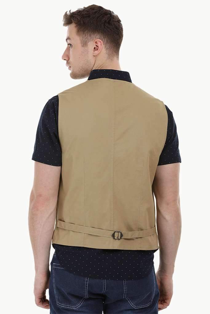 Sleeveless Lapel Khaki Jacket