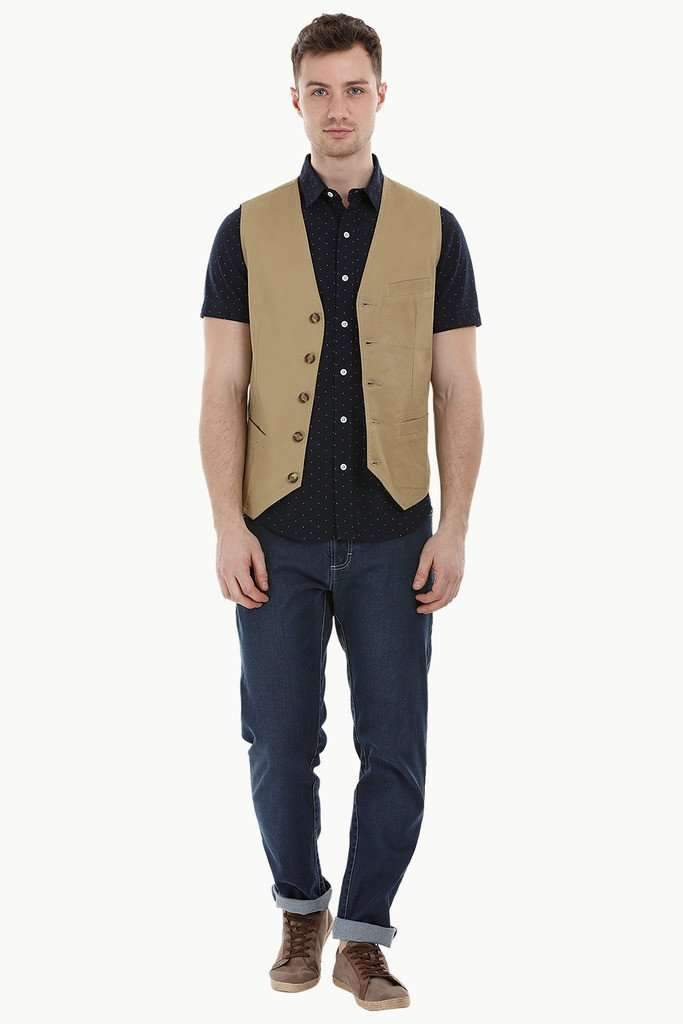 Sleeveless Lapel Khaki Jacket