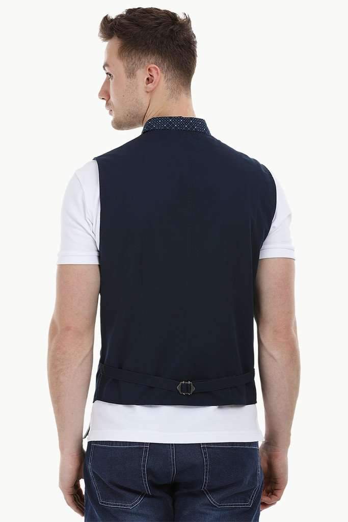 Sleeveless Lapel Navy Jacket