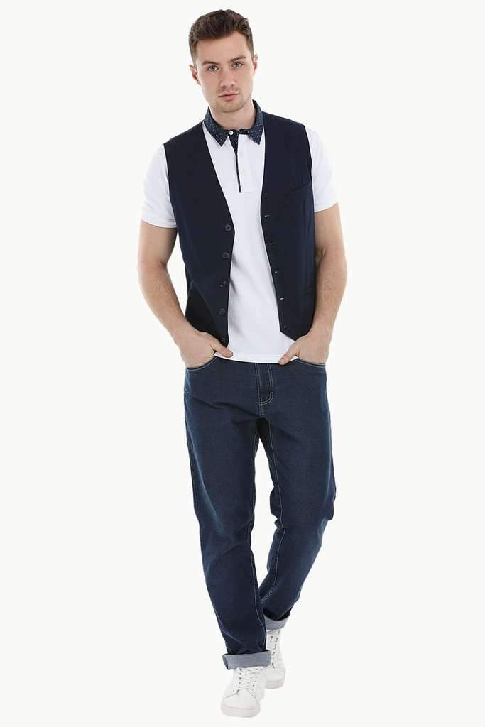 Sleeveless Lapel Navy Jacket
