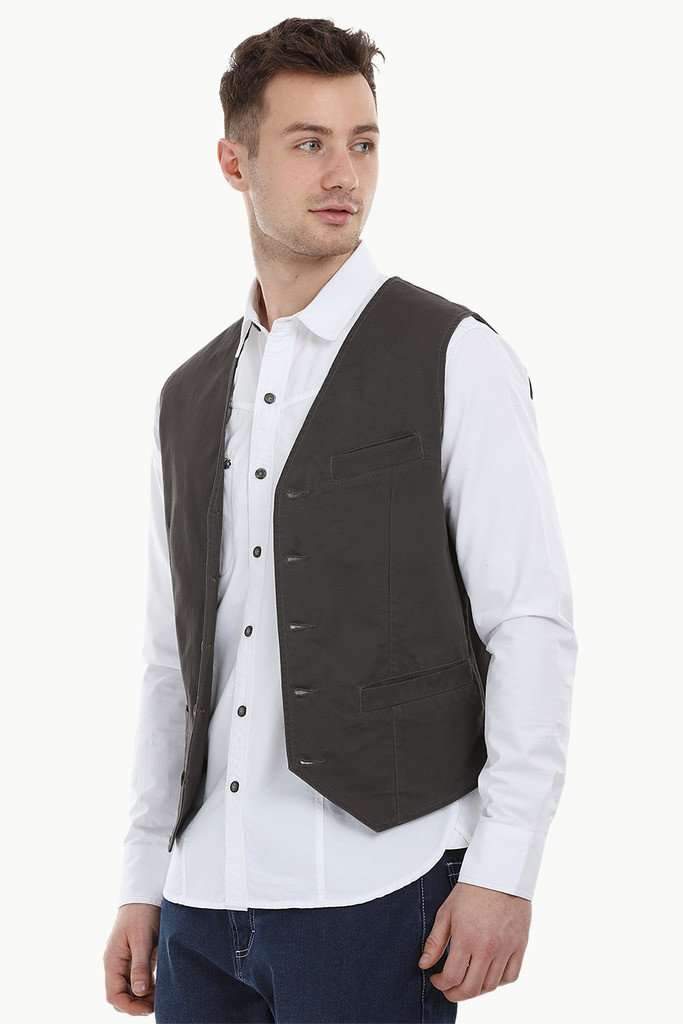Sleeveless Lapel Slate Grey Jacket