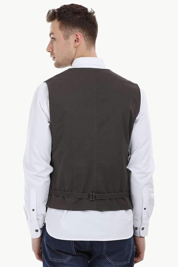 Sleeveless Lapel Slate Grey Jacket