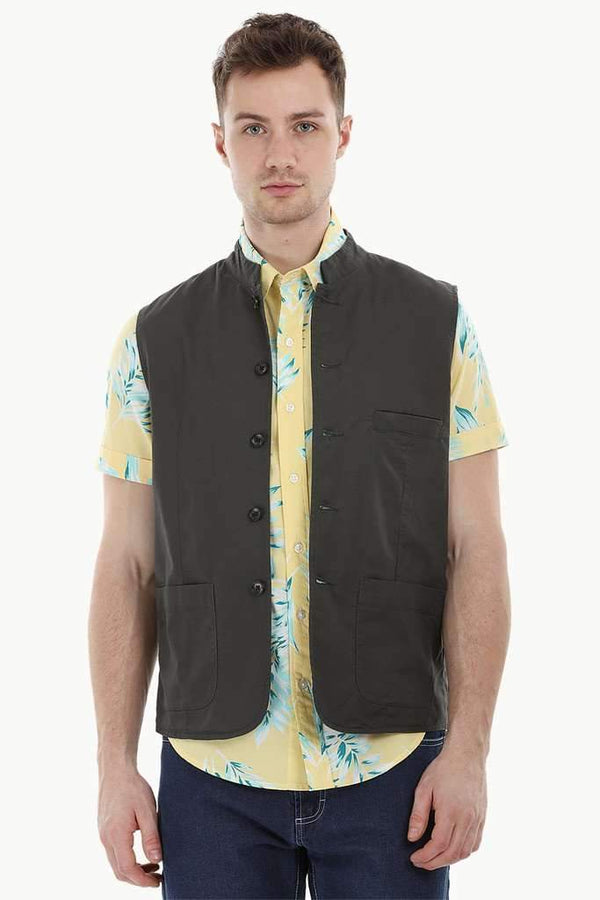 Sleeveless Nehru Slate Grey Jacket
