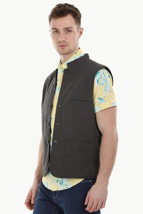 Sleeveless Nehru Slate Grey Jacket