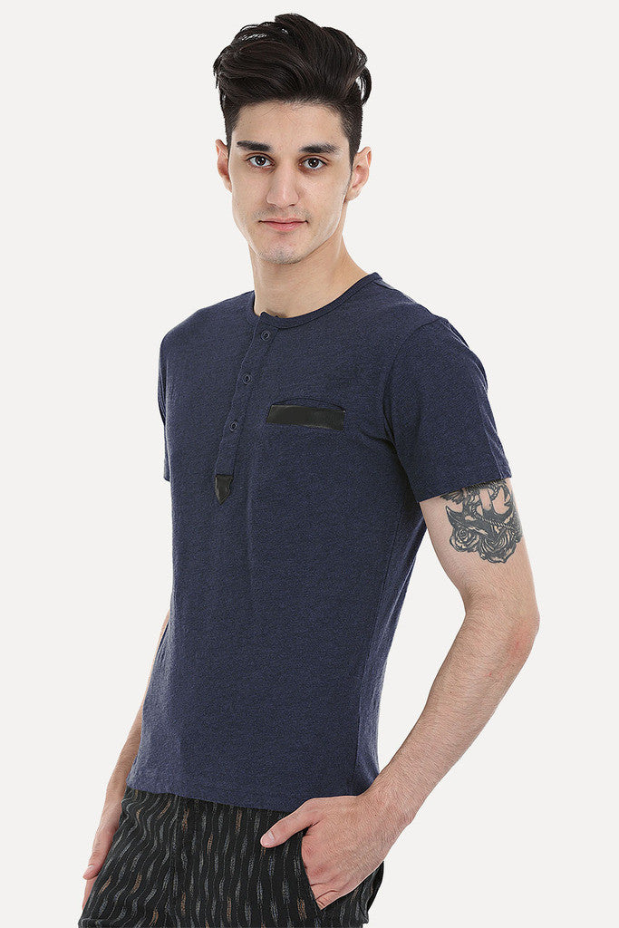 Soft Henley With Leather Detailing