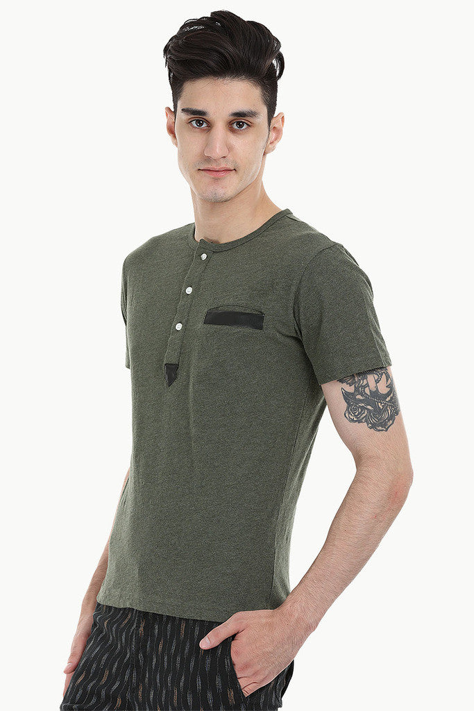 Soft Henley With Leather Detailing