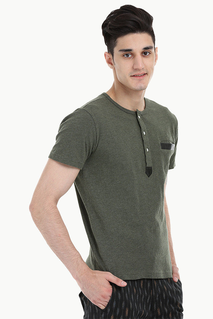 Soft Henley With Leather Detailing