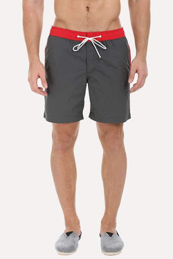Solid Black Swim Shorts With Bright Contrast Waistband