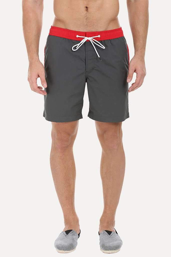 Solid Black Swim Shorts With Bright Contrast Waistband