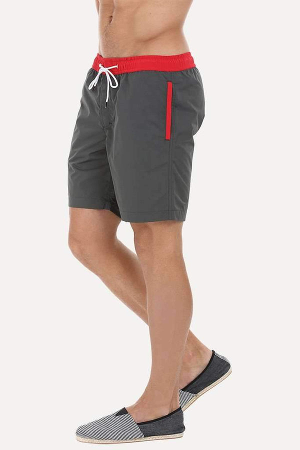 Solid Black Swim Shorts With Bright Contrast Waistband