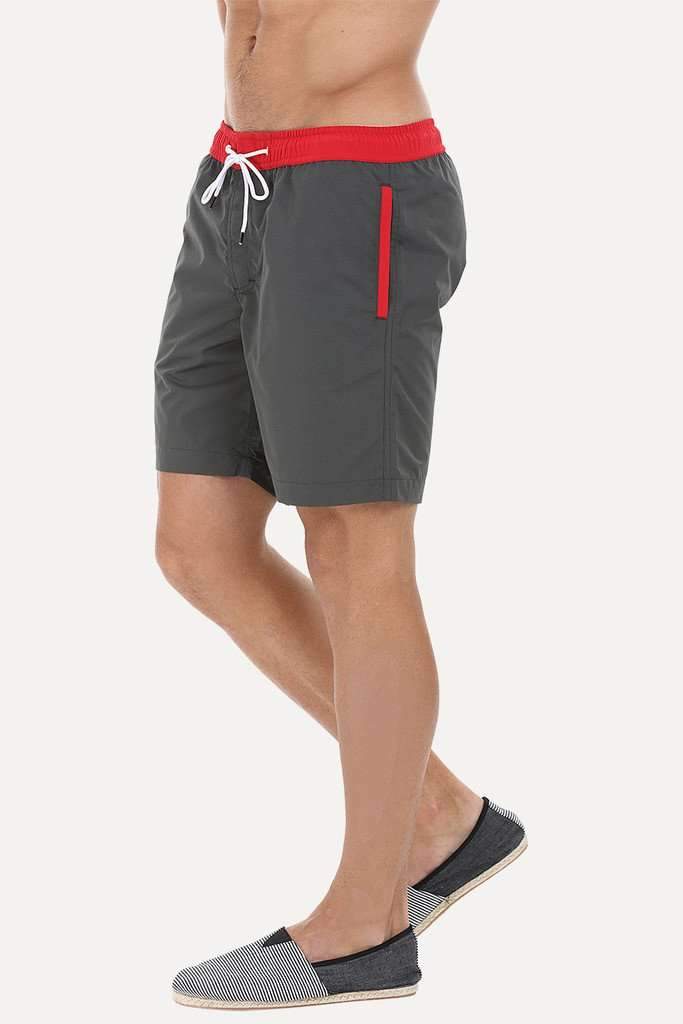 Solid Black Swim Shorts With Bright Contrast Waistband