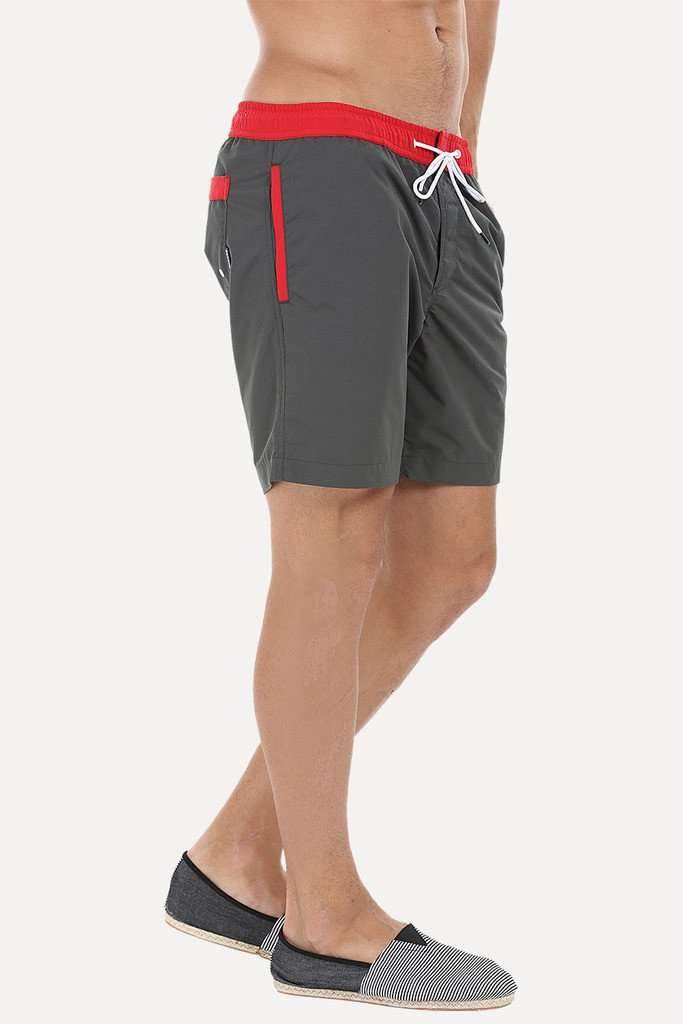Solid Black Swim Shorts With Bright Contrast Waistband