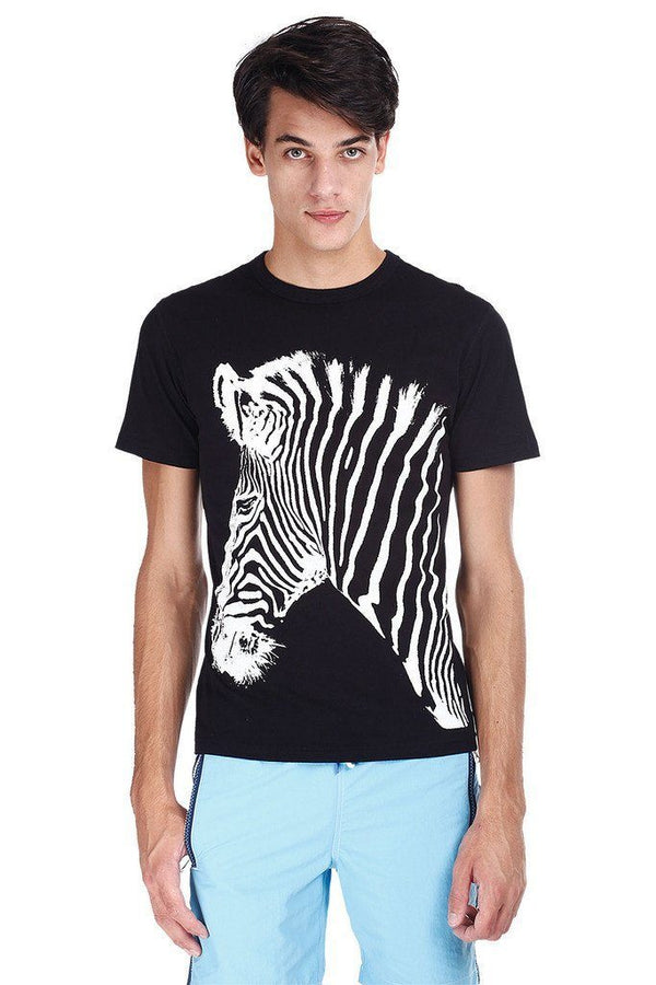 Solid Black With White Zebra Print Crew