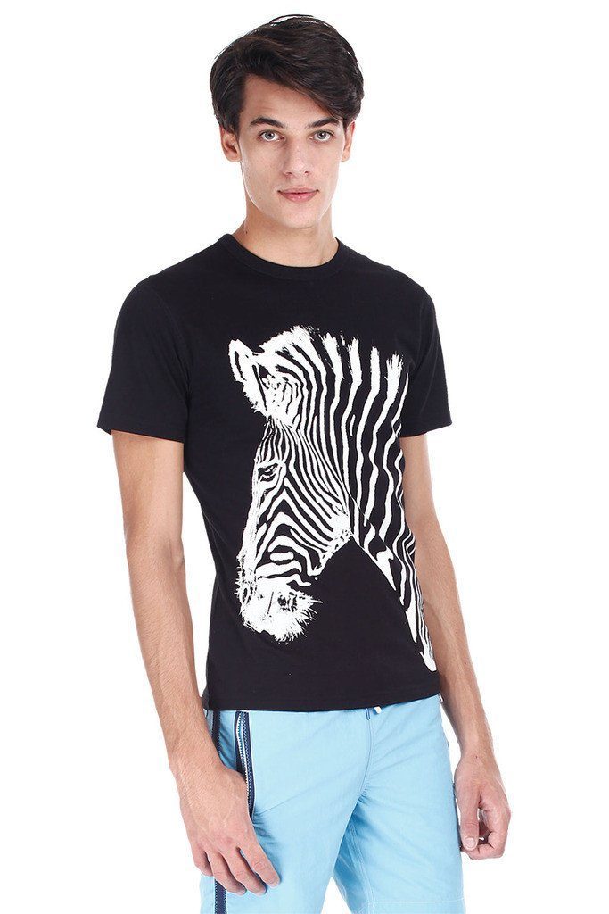 Solid Black With White Zebra Print Crew