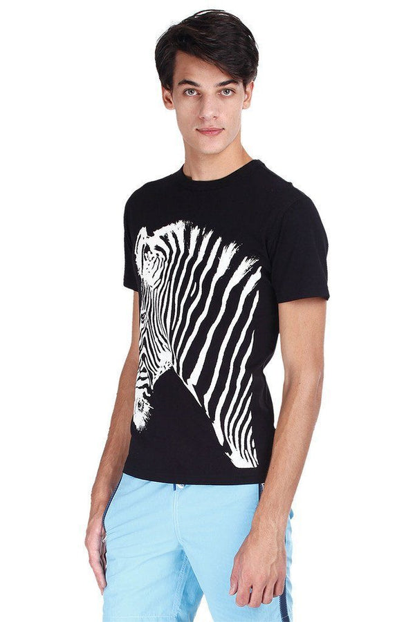 Solid Black With White Zebra Print Crew