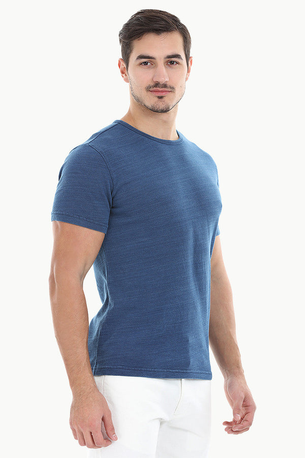 Solid Blue Crew Neck Tee