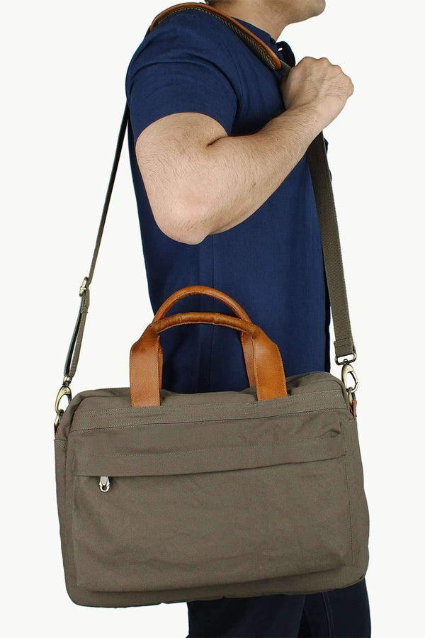 Solid Canvas Laptop Bag With Sling