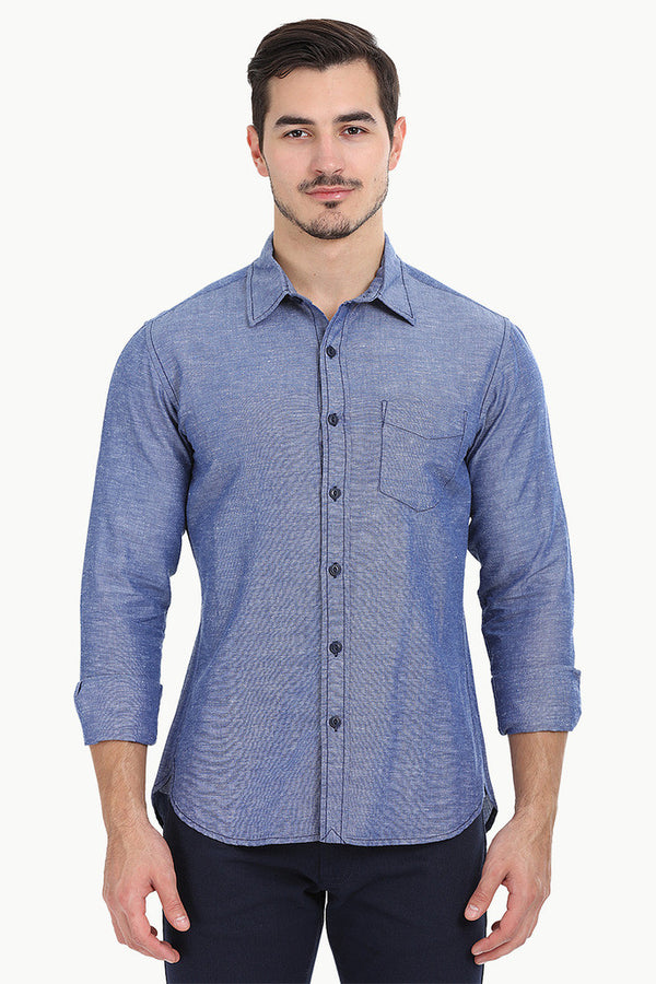 Solid Chambray Linen Full Sleeve Shirt