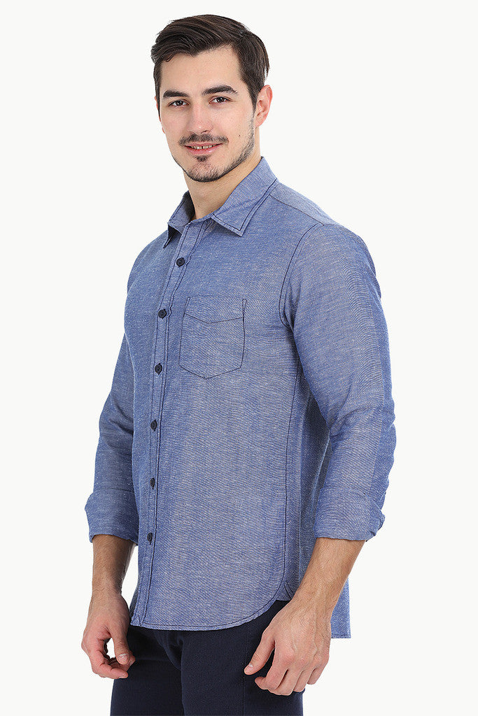 Solid Chambray Linen Full Sleeve Shirt