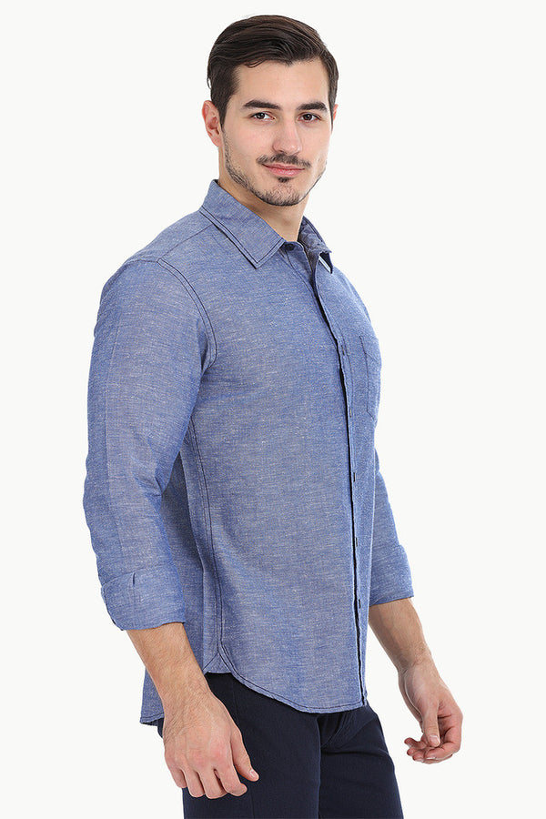 Solid Chambray Linen Full Sleeve Shirt