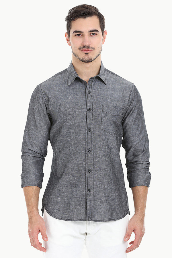 Solid Chambray Linen Full Sleeve Shirt