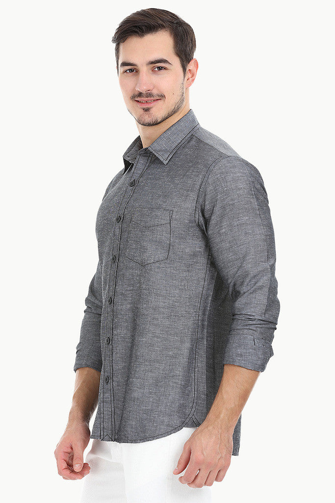 Solid Chambray Linen Full Sleeve Shirt