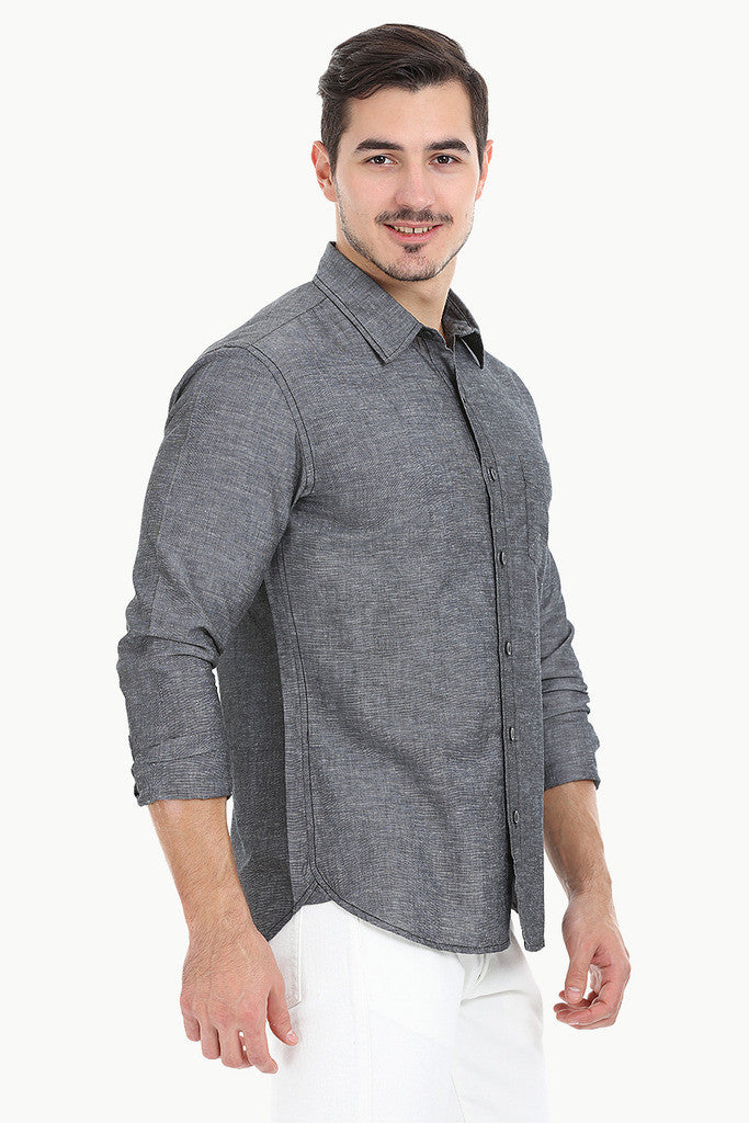 Solid Chambray Linen Full Sleeve Shirt