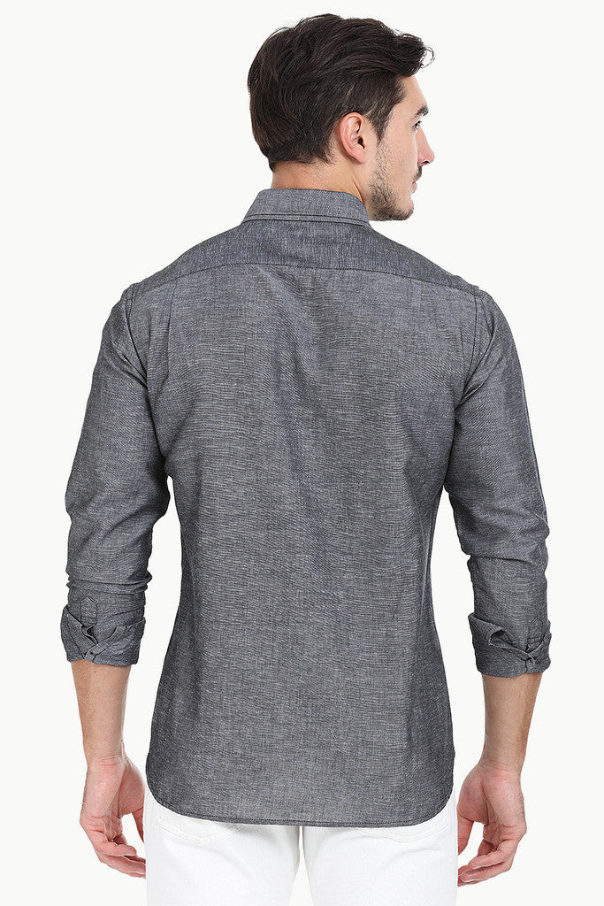 Solid Chambray Linen Full Sleeve Shirt