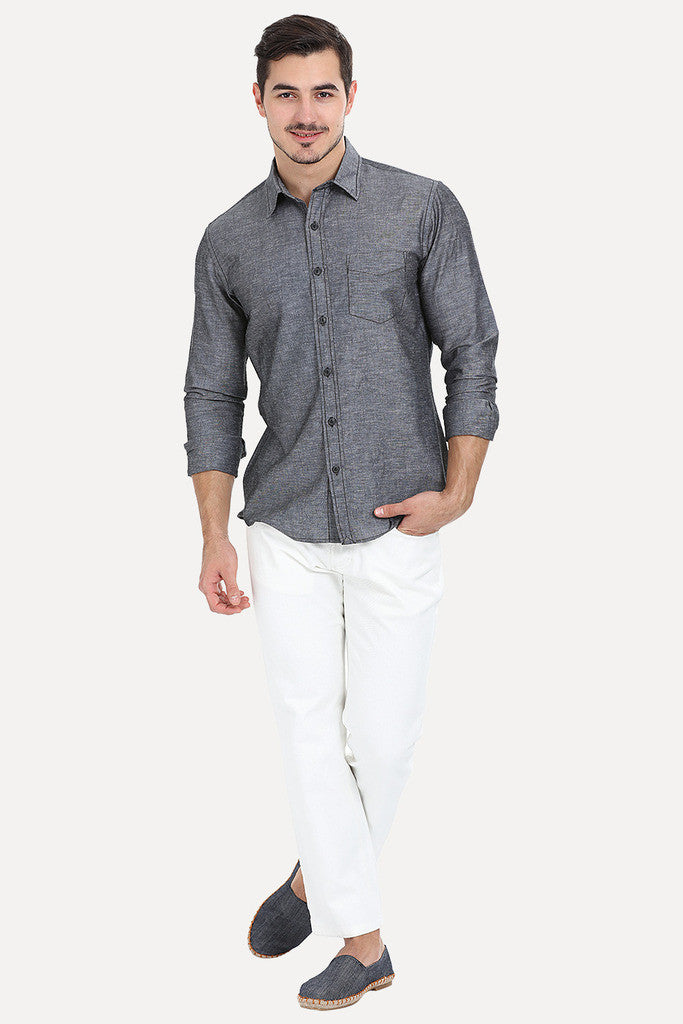 Solid Chambray Linen Full Sleeve Shirt