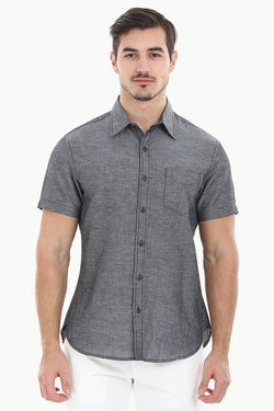 Solid Chambray Linen Short Sleeve Shirt