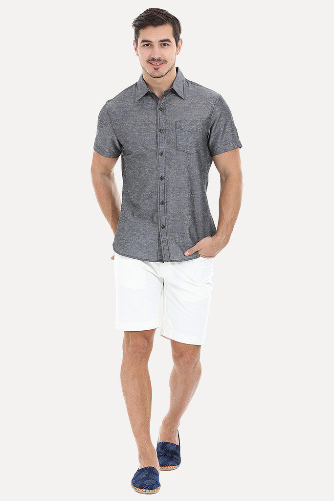 Solid Chambray Linen Short Sleeve Shirt