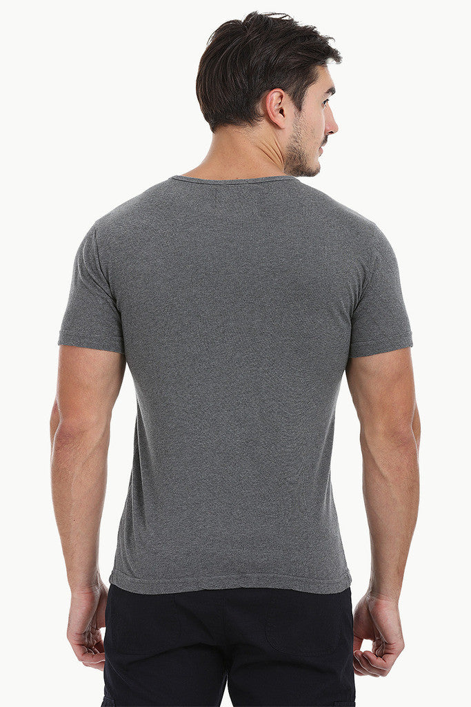 Solid Cotton Tee With Faux Leather Pocket