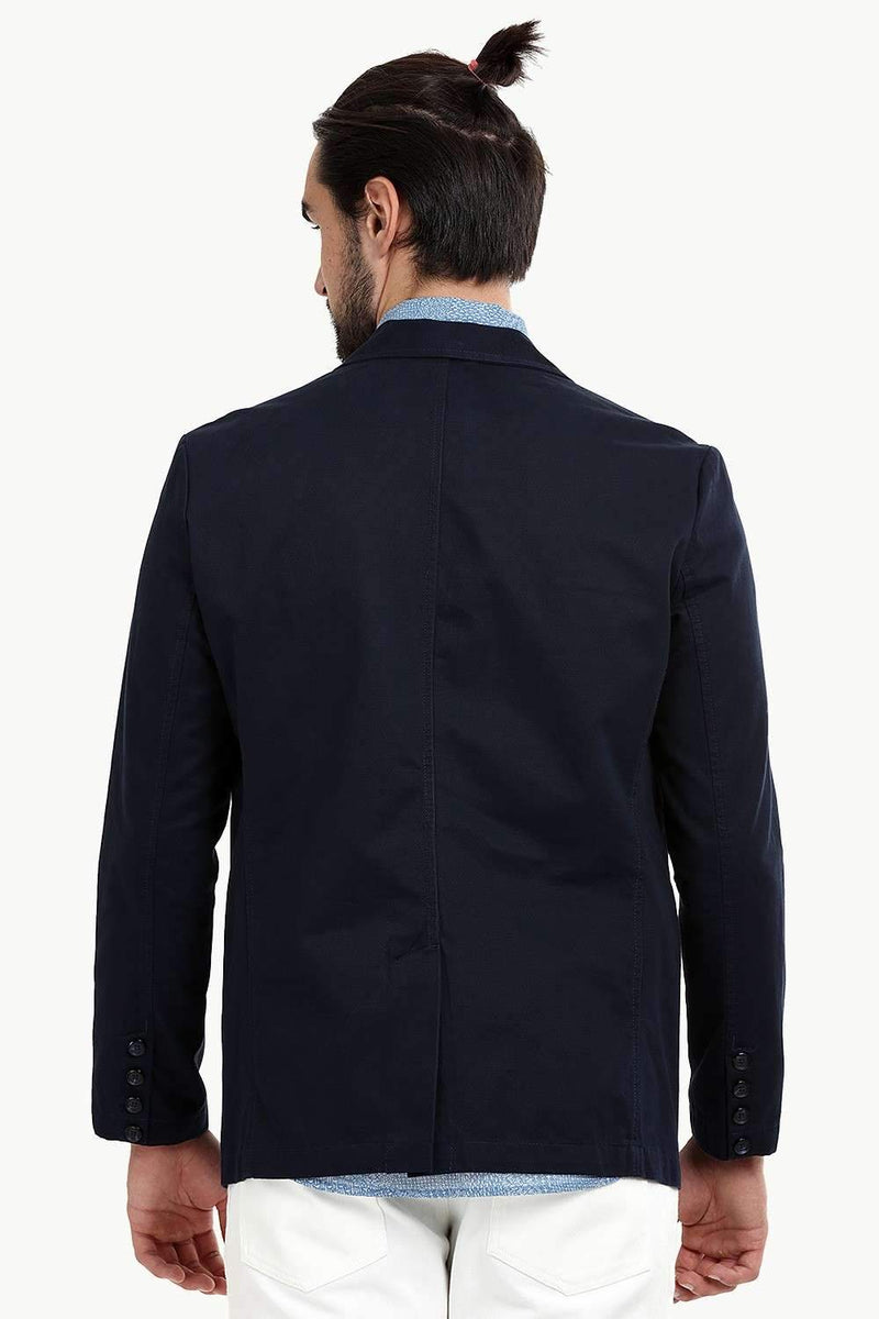 Solid Navy Unlined Casual Blazer