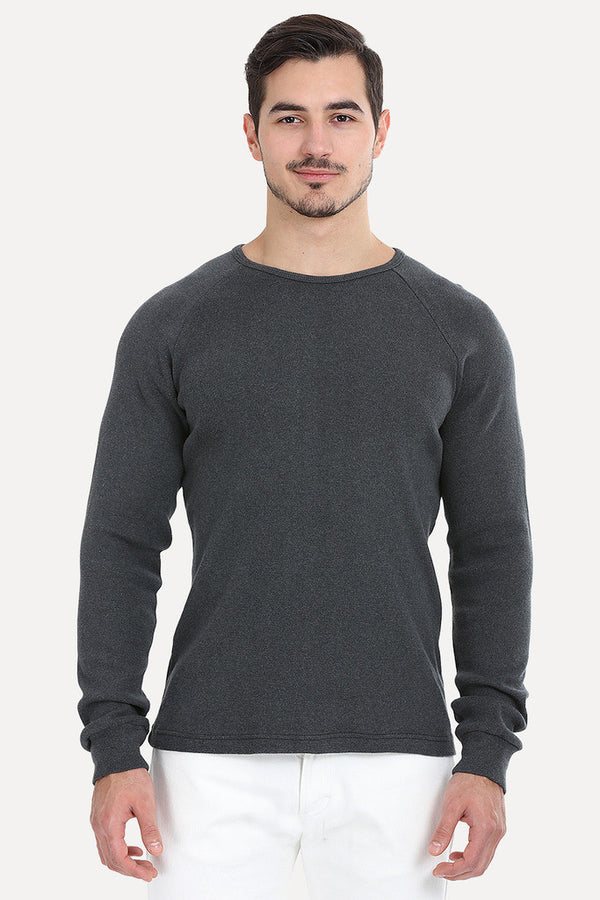 Solid Ribbed Heather Crew