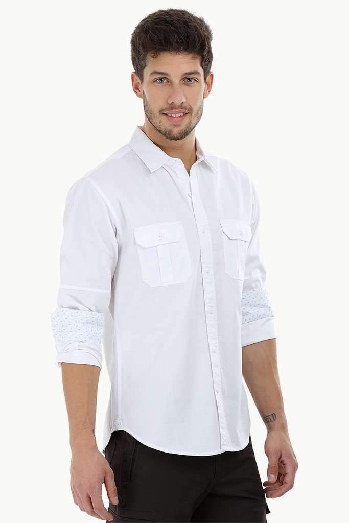 Solid Shirt with Pleated Pockets