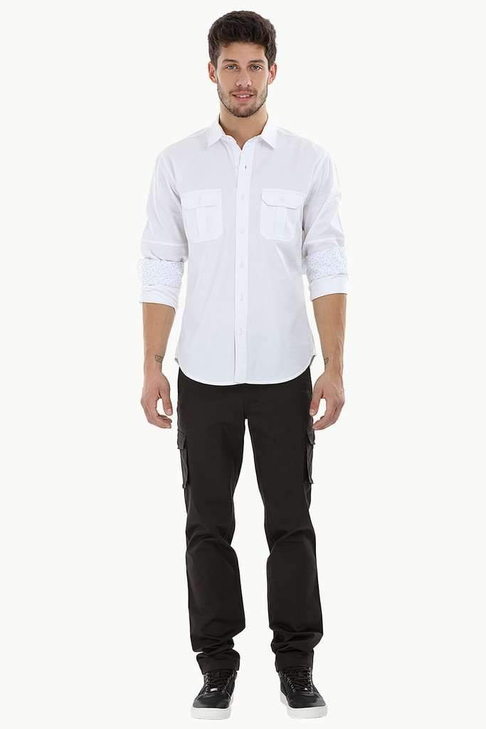 Solid Shirt with Pleated Pockets