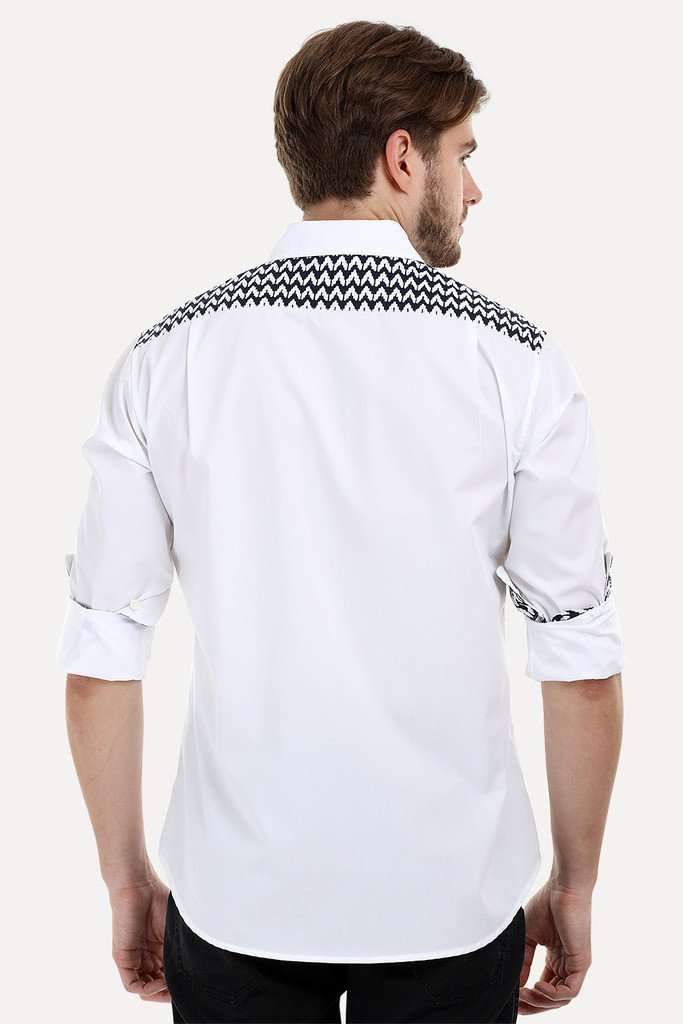 Solid Shirt with Printed Yoke