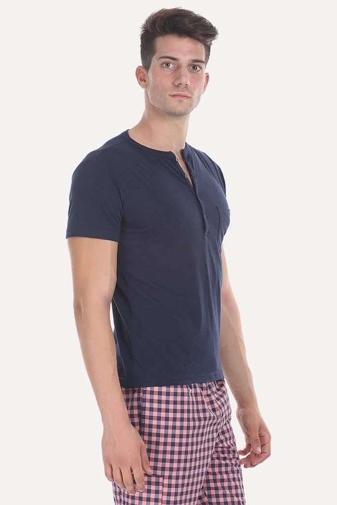 Solid Slub Cotton Jersey Henley