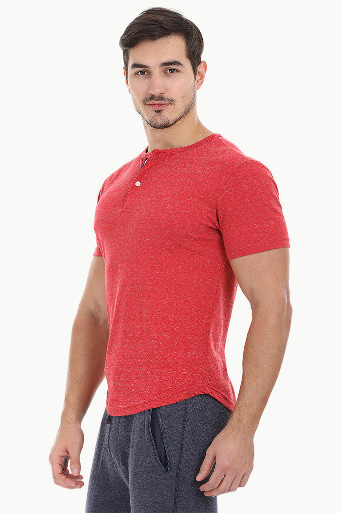 Solid Speckled Soft Yarn Short Sleeve Henley