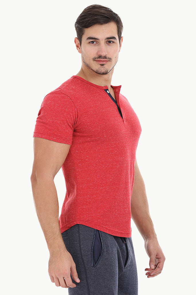 Solid Speckled Soft Yarn Short Sleeve Henley
