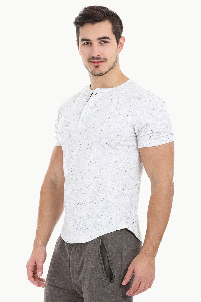 Solid Speckled Soft Yarn Short Sleeve Henley