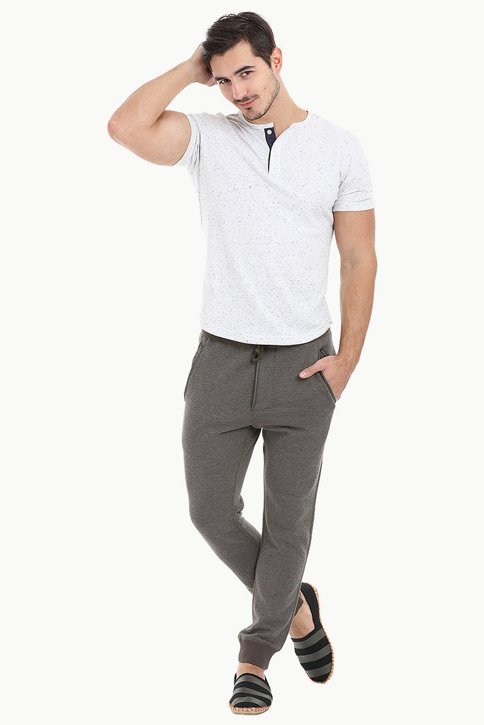 Solid Speckled Soft Yarn Short Sleeve Henley