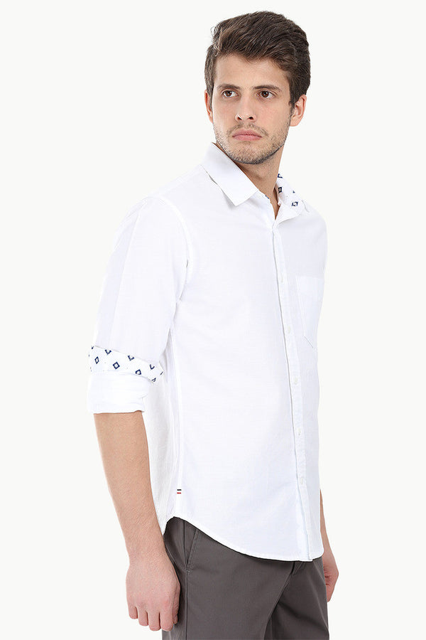 Solid Woven Shirt With Ikat Detail