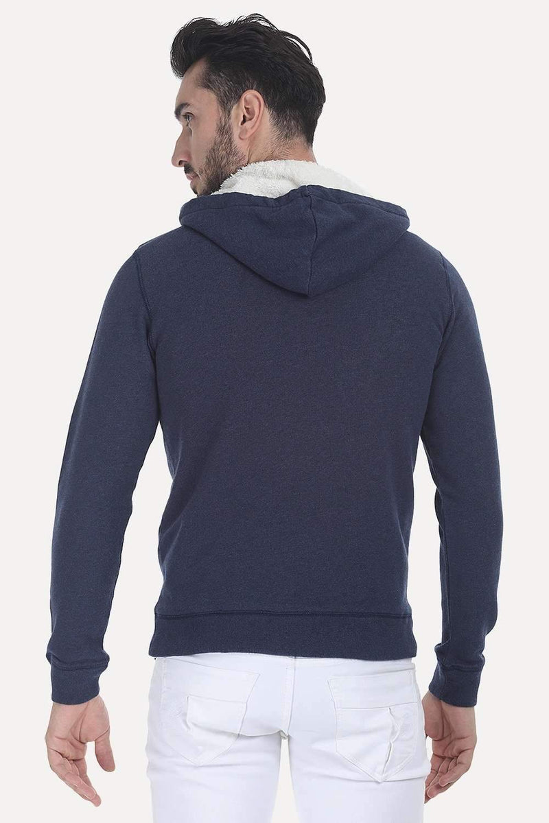 Solid Zipper Hoodie with Sherpa Lining