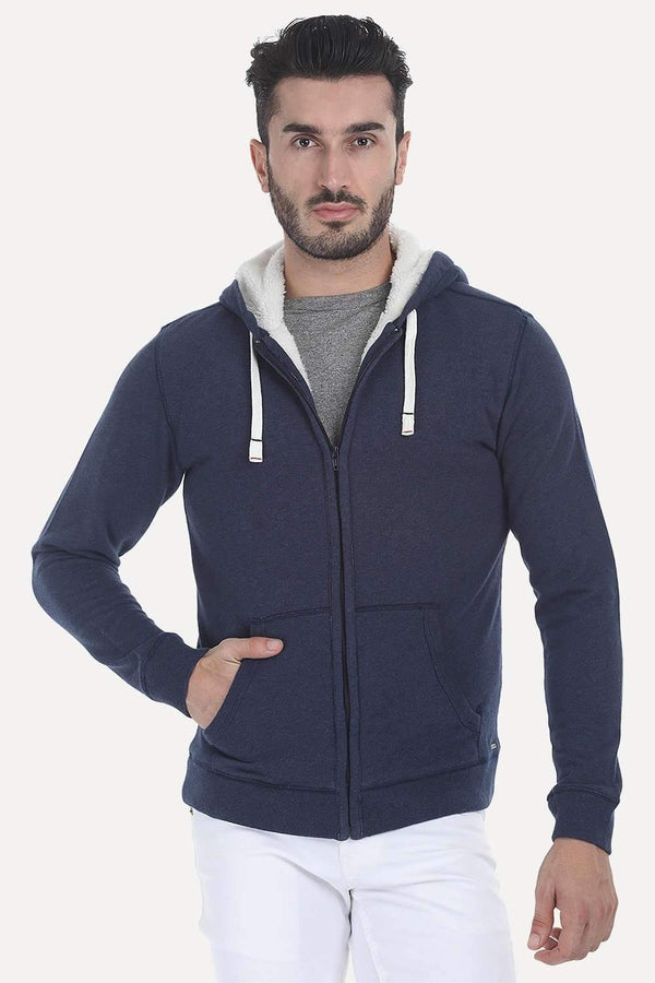 Solid Zipper Hoodie with Sherpa Lining
