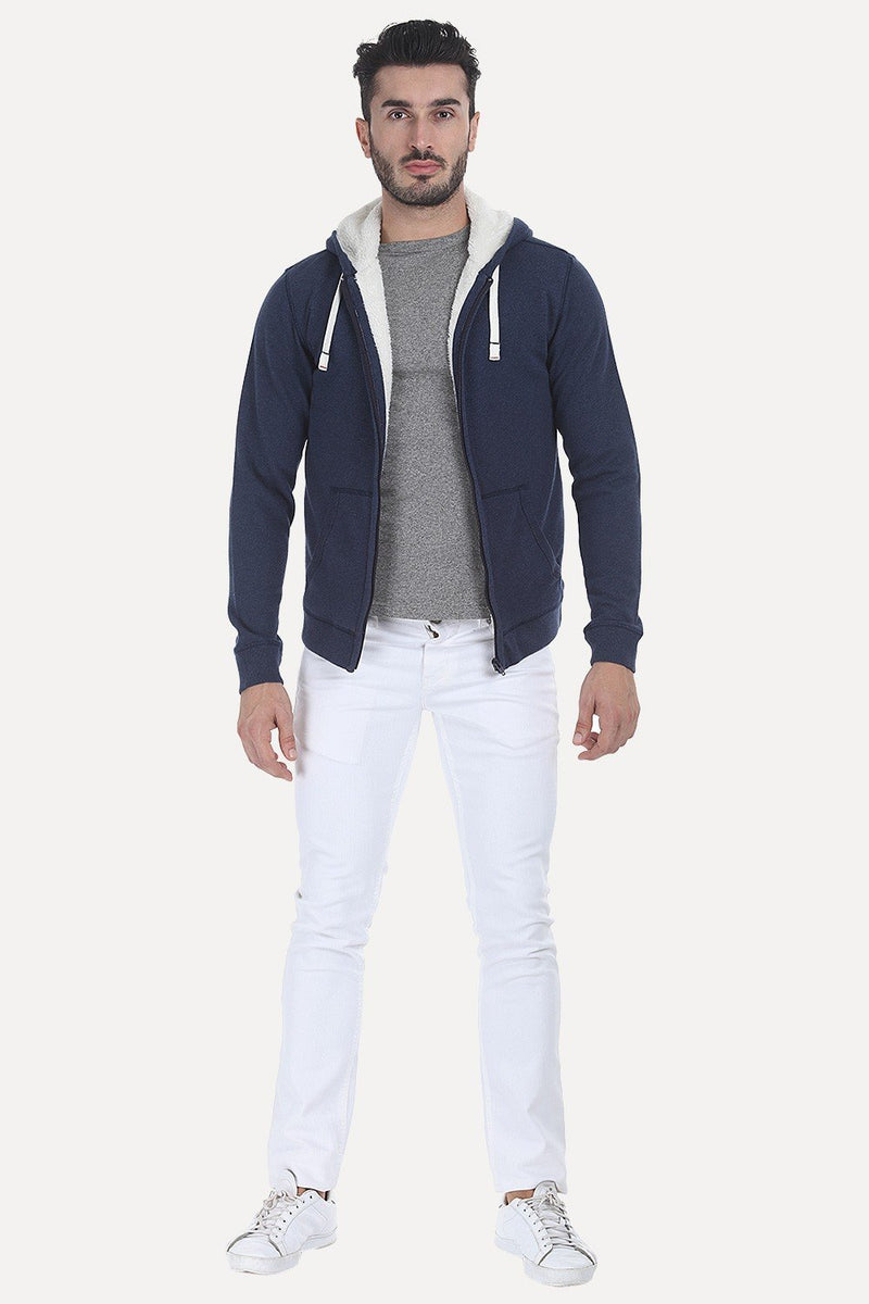 Solid Zipper Hoodie with Sherpa Lining