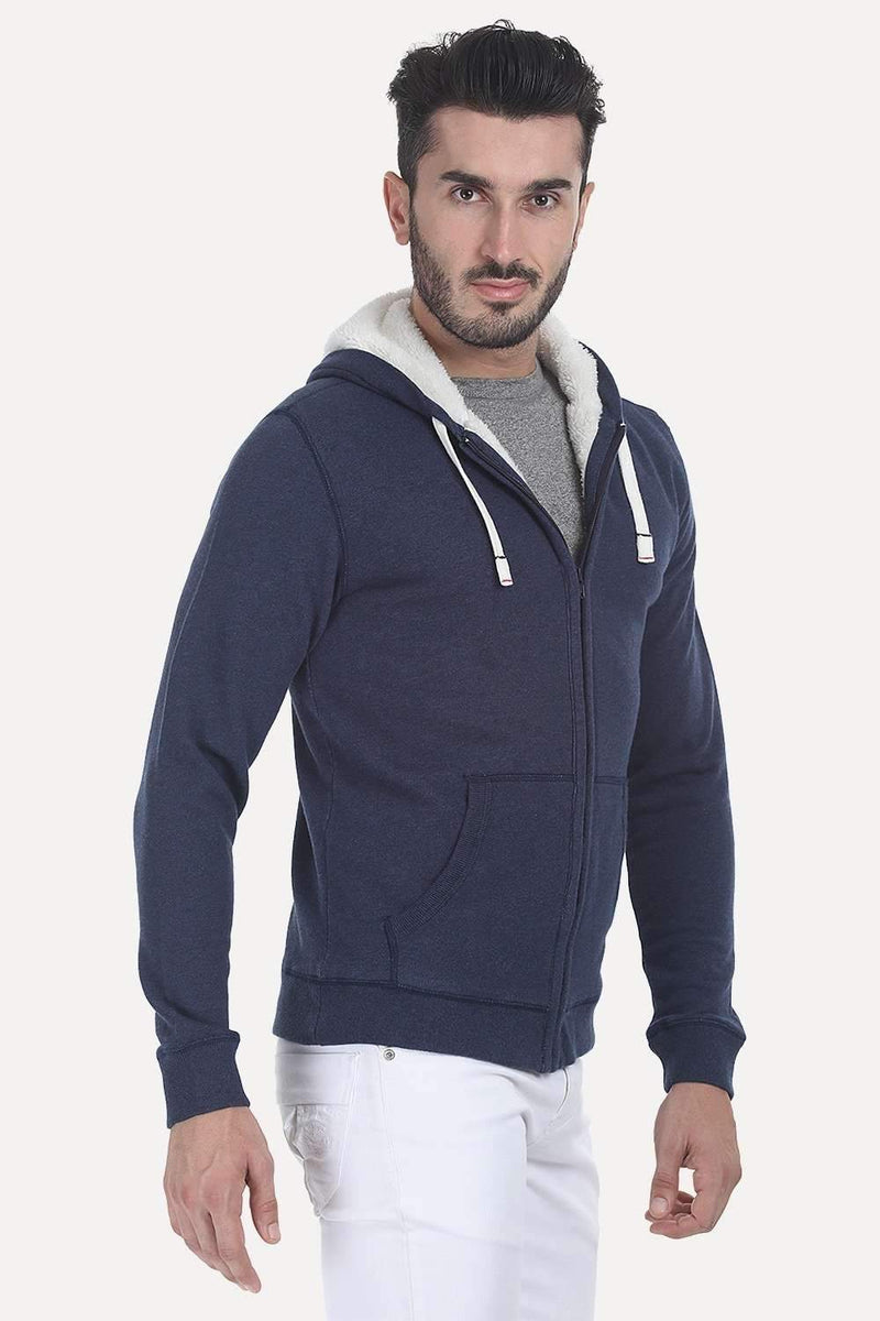Solid Zipper Hoodie with Sherpa Lining