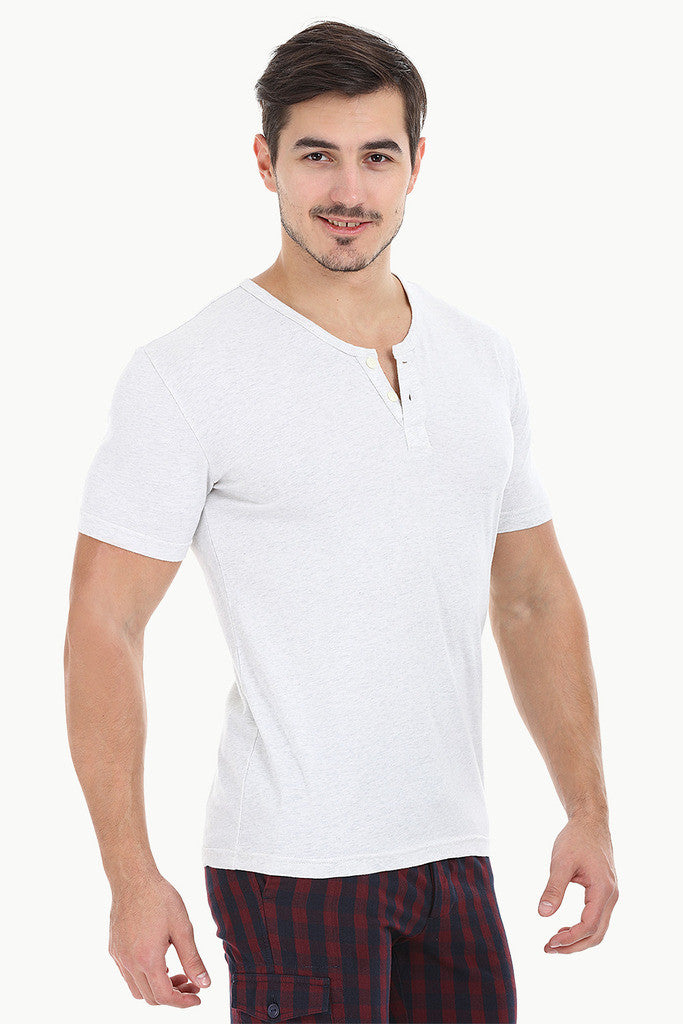 Speckled Yarn V Neck Henley