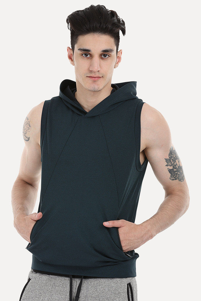 Stretch Cotton Poly Blend Sleeveless Performance Wear Hoodie