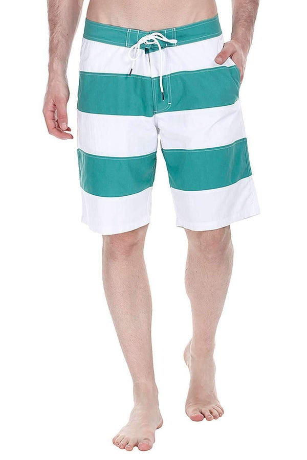 Stripe Colorblock Quick Dry Nylon Swim Board Shorts